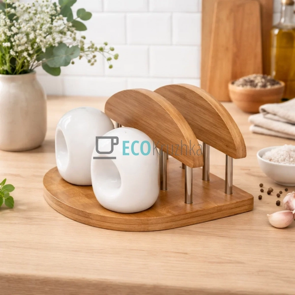 Сільничка та перечниця, серветниця на бамбуковій підстав ...