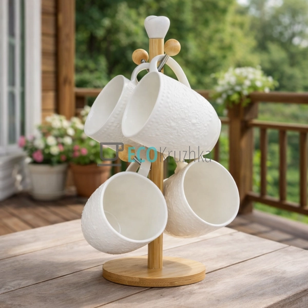 Набір чашок на бамбуковій підставці 300 мл Interos PJ025 ...