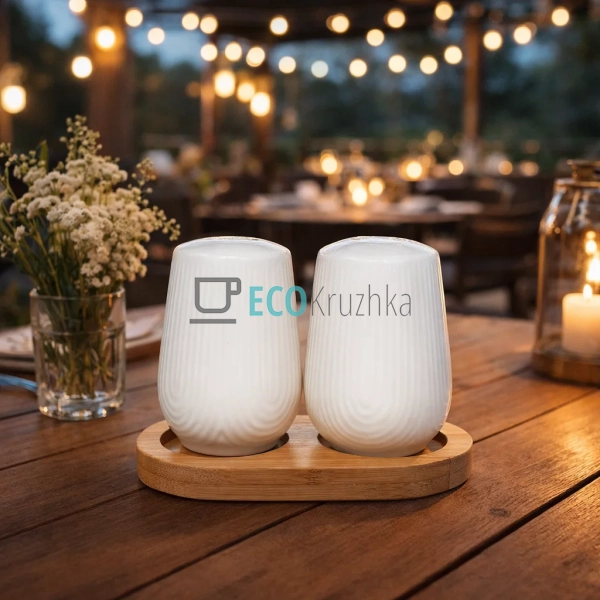 Сільничка та перечниця на бамбуковій підставці PJ03448