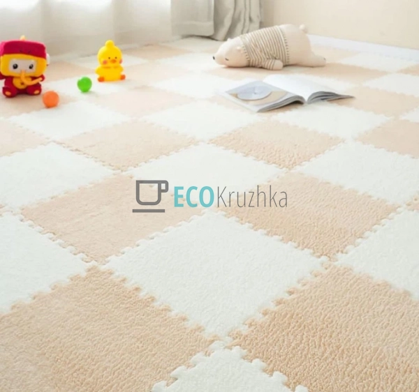 Дитячий килимок-пазл плюшевий 30×30 см бежево-білий (JU- ...