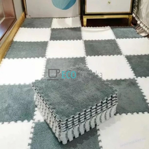 Дитячий килимок-пазл плюшевий 30×30 см сіро-білий (JU-31 ...