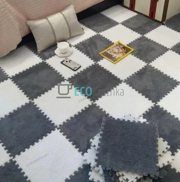 Дитячий килимок-пазл плюшевий 30×30 см сіро-білий (JU-31 ...