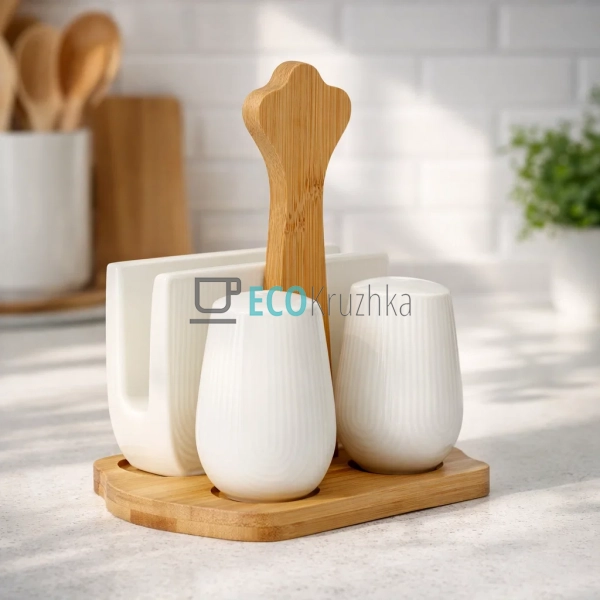 Набір на бамбуковій підставці три предмети ( серветниця, ...