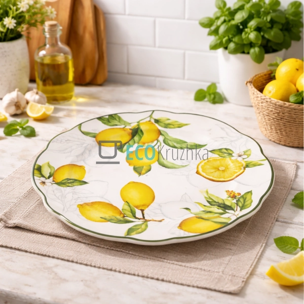 Порцелянова десертна тарілка 19.5 см Сицилійський лимон  ...