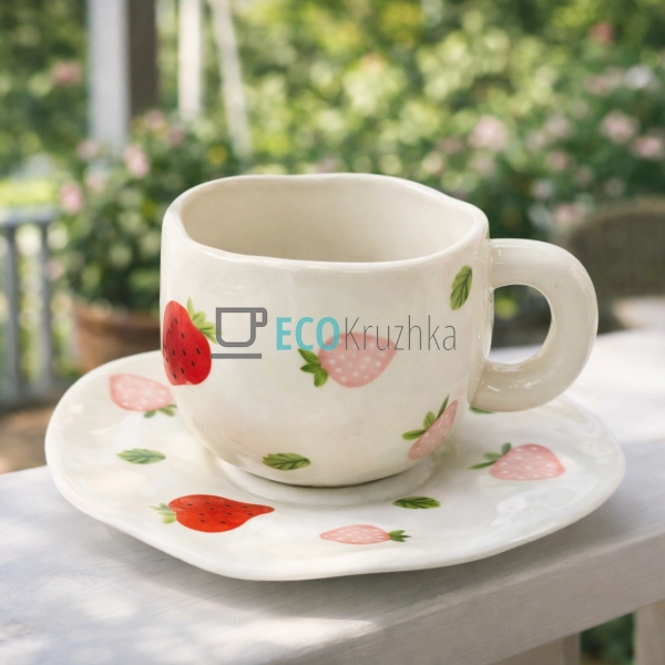 Порцелянова чашка з блюдцем 300 мл Суниця-полуниця (8030 ...