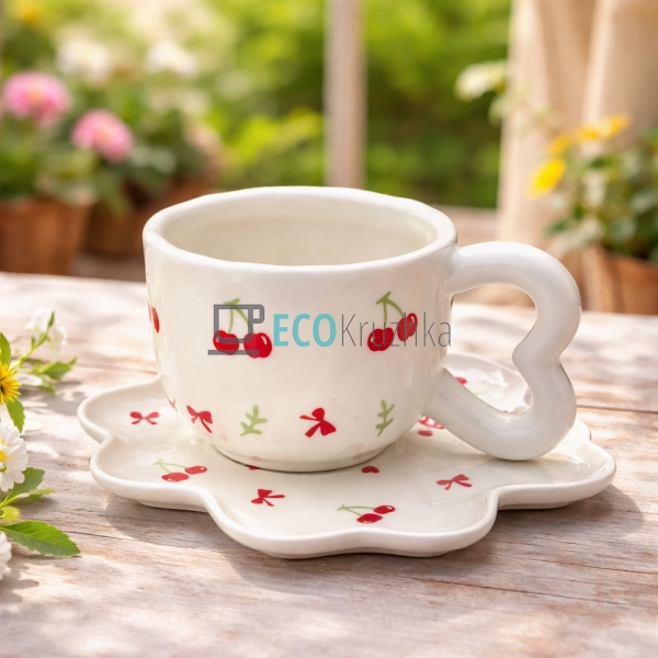 Порцелянова чашка з блюдцем 250 мл Вишнева любов (8030-4 ...