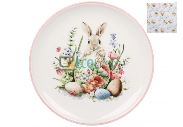 Керамічна тарілка 20 см Зайчик у квітах рожевий (DM185-E ...