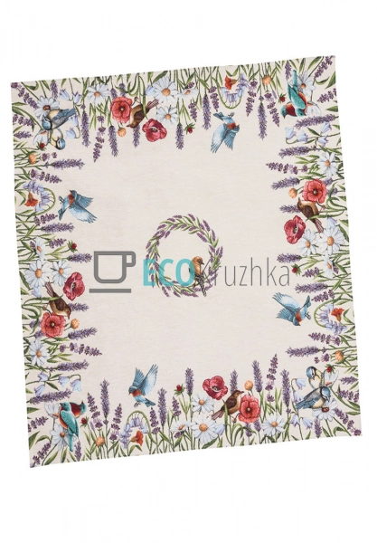 Скатертина гобеленова на стіл Птахи в квітах 137 х 180 с ...