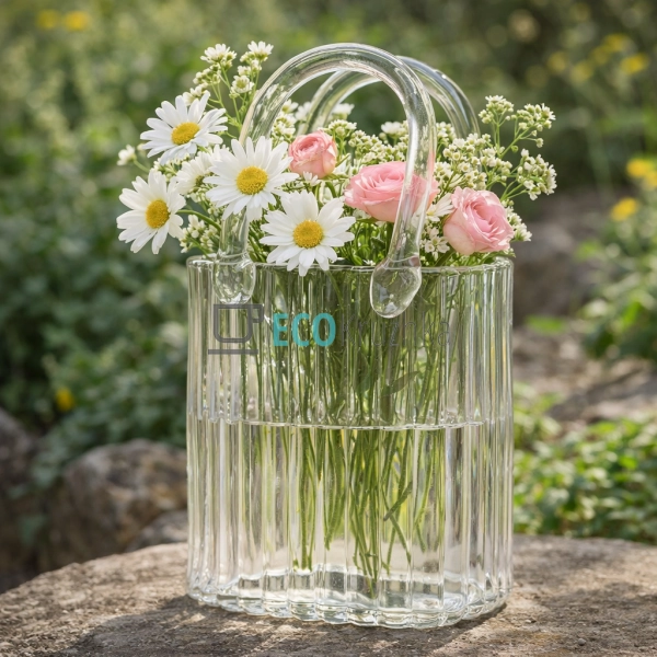 Ваза з прозорого скла у формі Сумочки 15 х 8.5 х 22 см с ...