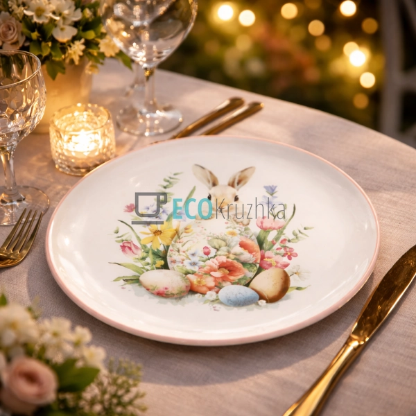 Керамічна тарілка 20 см Зайчик у квітах рожевий (DM185-E ...