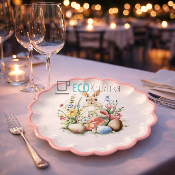 Керамічна тарілка 20 см Зайчик у квітах рожевий (DM188-E ...