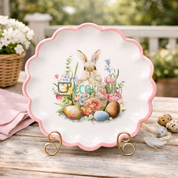 Керамічна тарілка 20 см Зайчик у квітах рожевий (DM188-E ...