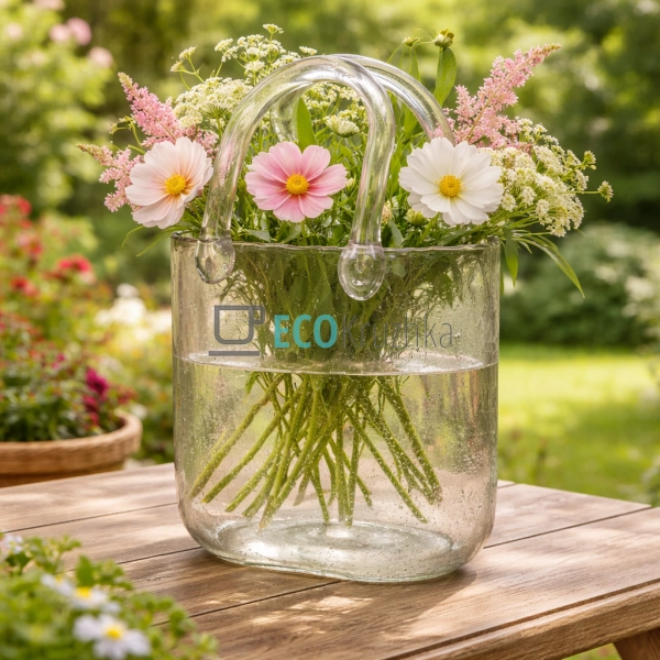 Ваза з прозорого скла у формі Сумочки 15 х 9 х 22.5 см с ...