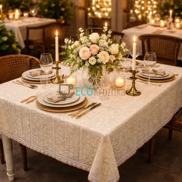 Бавовняна скатертина з в’язаним мереживом Boho Crochet 1 ...