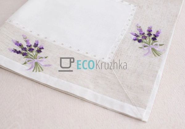 Лляна скатертина з вишивкою лаванди 150 х 220 см (445-28 ...