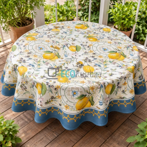 Скатертина гобеленова на стіл Лимони D140 см (041-140LIM ...