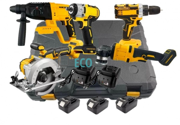 Набір 5в1: шурупокрут, болгарка, гайковерт, перфоратор, ... Набір 5в1: шурупокрут, болгарка, гайковерт, перфоратор, ...