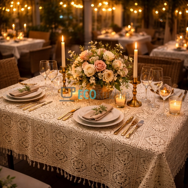 Бавовняна скатертина з в’язаним мереживом і китицями Boh ... Бавовняна скатертина з в’язаним мереживом і китицями Boh ...