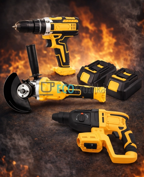 Набір 3в1: перфоратор, шурупокрут, болгарка X-335 жовтий ...