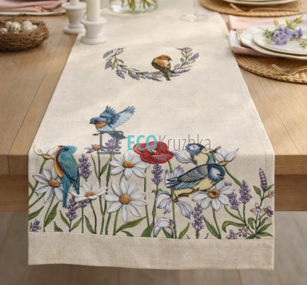 Ранер гобеленовий на стіл Птахи у квітах 45 х 140 см (1229-45RUNNER) Ранер гобеленовий на стіл Птахи у квітах 45 х 140 см (1229-45RUNNER)