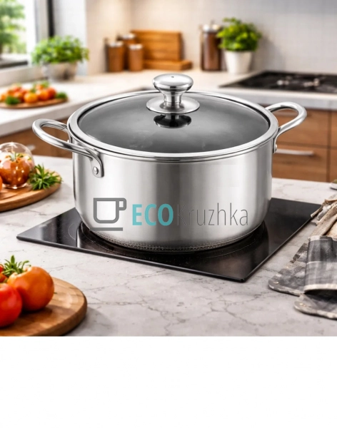 Каструля 3.6л нержавіюча професійна з кришкою 20х11 см E ...