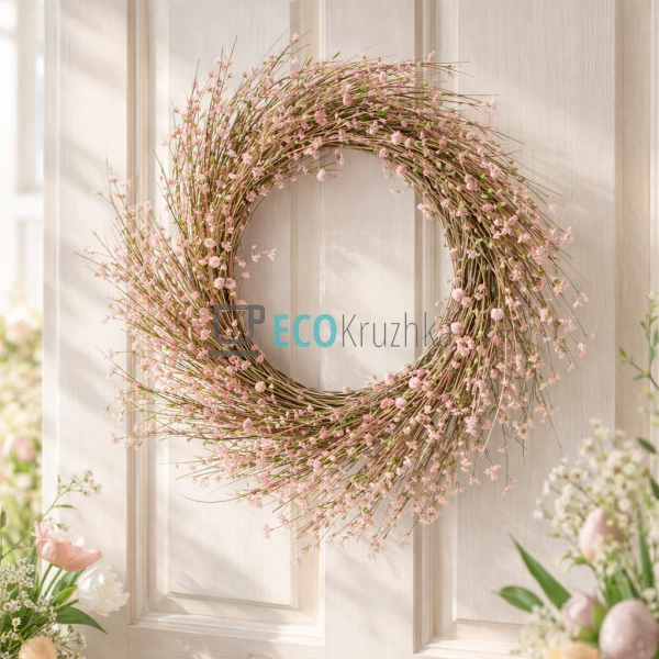 Великодній декоративний вінок на двері 53 см рожевий (H3 ...