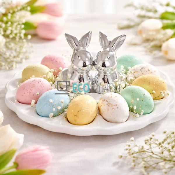 Блюдо для яєць керамічне зі срібним кроликом 20.2×8.5 см ... Блюдо для яєць керамічне зі срібним кроликом 20.2×8.5 см ...