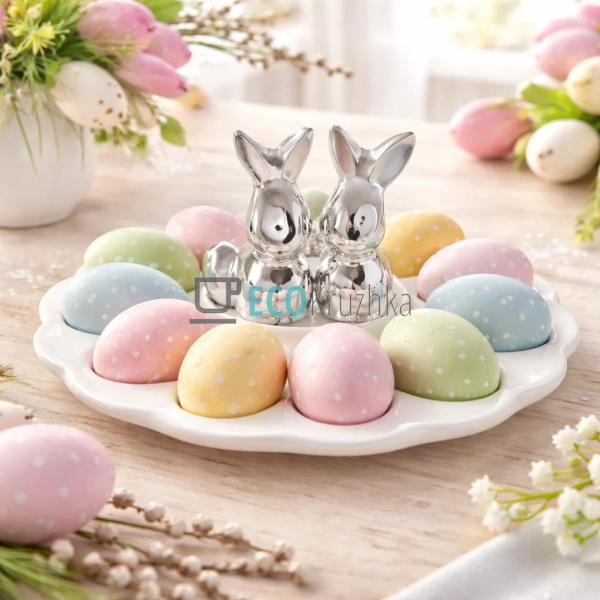 Блюдо для яєць керамічне зі срібним кроликом 20.2×8.5 см ... Блюдо для яєць керамічне зі срібним кроликом 20.2×8.5 см ...