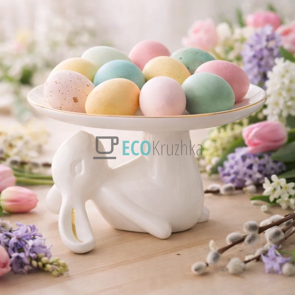 Блюдо керамічне на підставці Кролик Акробат із золотом 2 ...