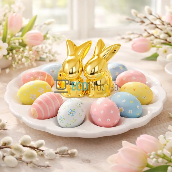 Блюдо для яєць керамічне з золотим кроликом 20.2×8.5 см  ...