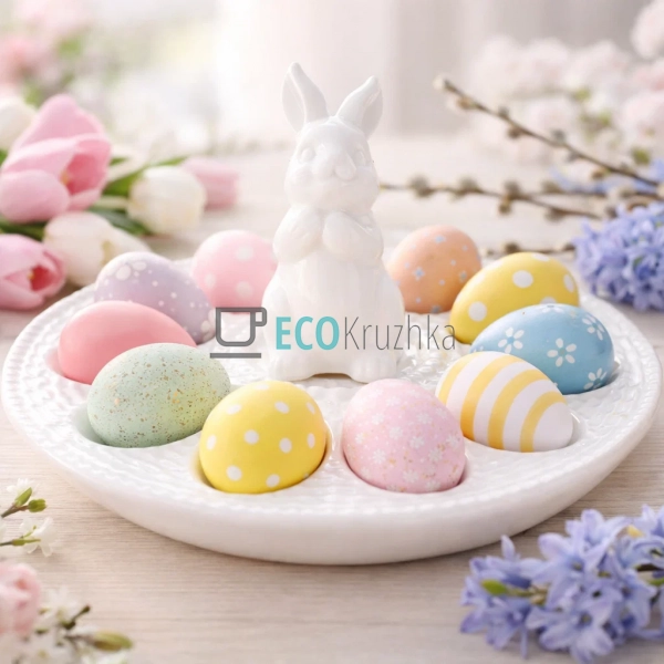 Декоративна тарілка для яєць з Кроликом, 24×11 см, глянц ...