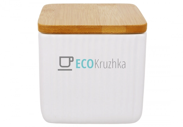 Керамічна банка кухонна біла 600 мл з бамбуковою кришкою ...