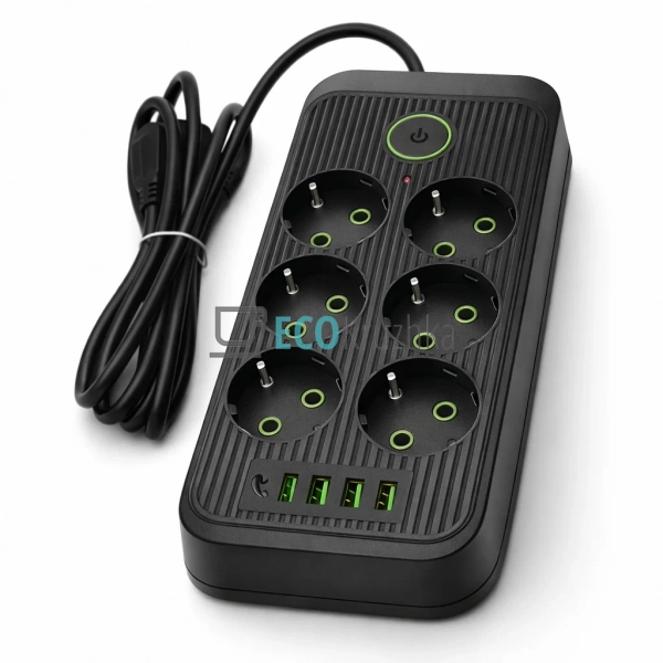 Мережевий фільтр подовжувач на 6 розеток з USB та Type-C ...