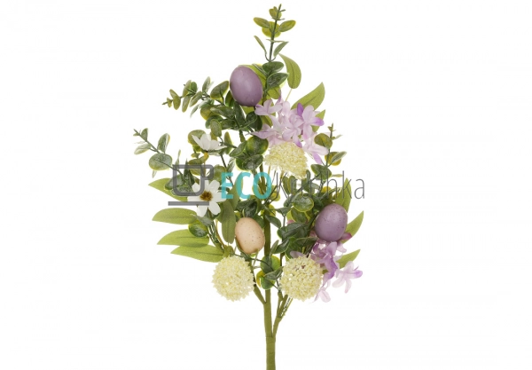Декоративна великодня гілка з яйцями, квітами та листям  ...