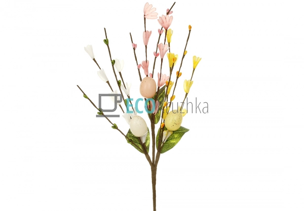 Декоративна гілка з яйцями, ягодами та квітами 40 см (H3 ...