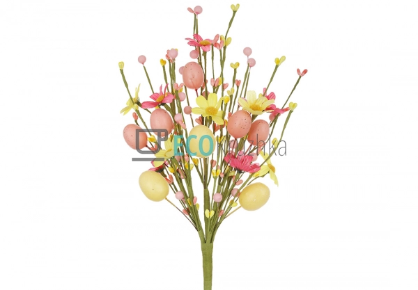 Декоративна гілка з яйцями, ягодами та квітами 48 см (H3 ...