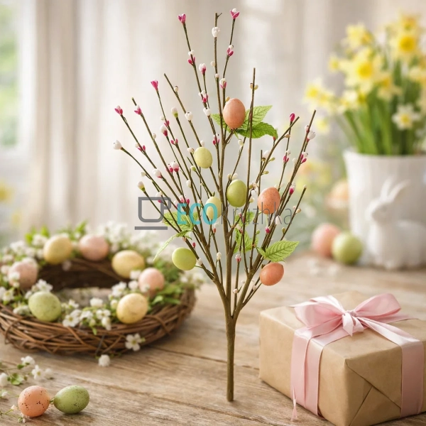 Великодня гілка з яйцями, ягодами та листям 53 см (H39-4 ...