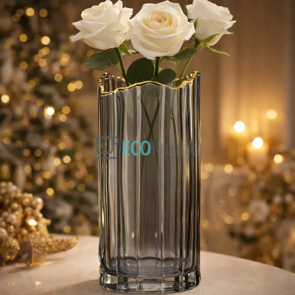 Ваза Гетсбі D11.5 х 25см, димчасто-сіра з золотом (527-8 ...