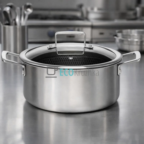 Каструля 7.5л нержавіюча професійна з кришкою 26х14.5см  ...