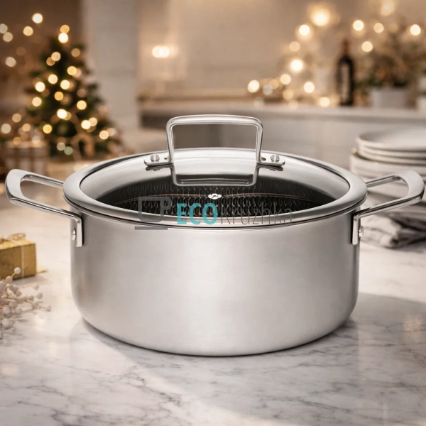 Каструля 2.7л нержавіюча професійна з кришкою 18х10 см E ...