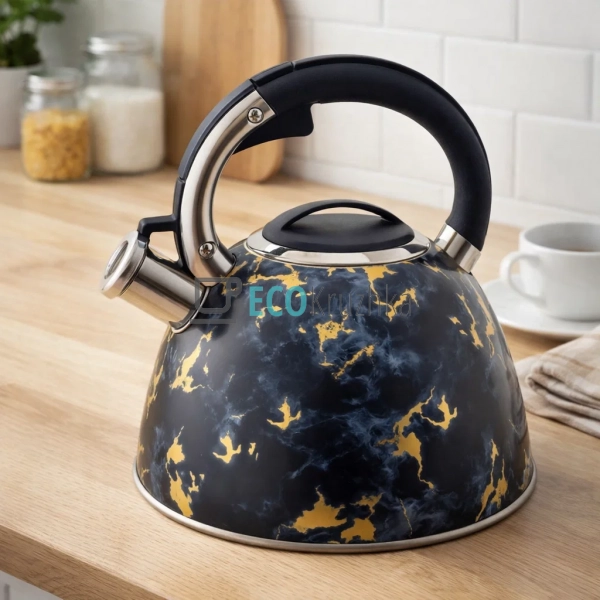 Чайник зі свистком 3 л Edenberg з нержавіючої сталі чорн ... Чайник зі свистком 3 л Edenberg з нержавіючої сталі чорн ...