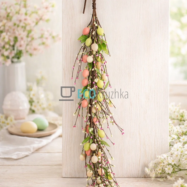 Великодня декоративна гірлянда з яйцями, ягодами та лист ... Великодня декоративна гірлянда з яйцями, ягодами та лист ...