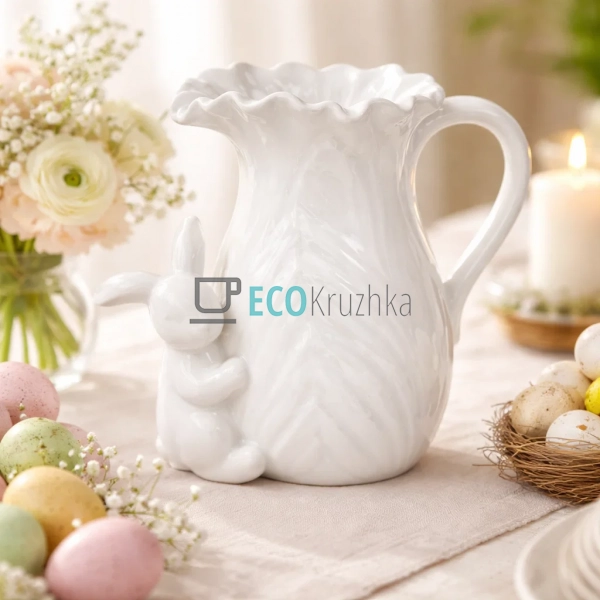 Керамічний глечик з фігуркою кролика 1.45 л білий (733-4 ...