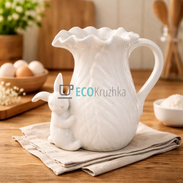 Керамічний глечик з фігуркою кролика 1.45 л білий (733-4 ...