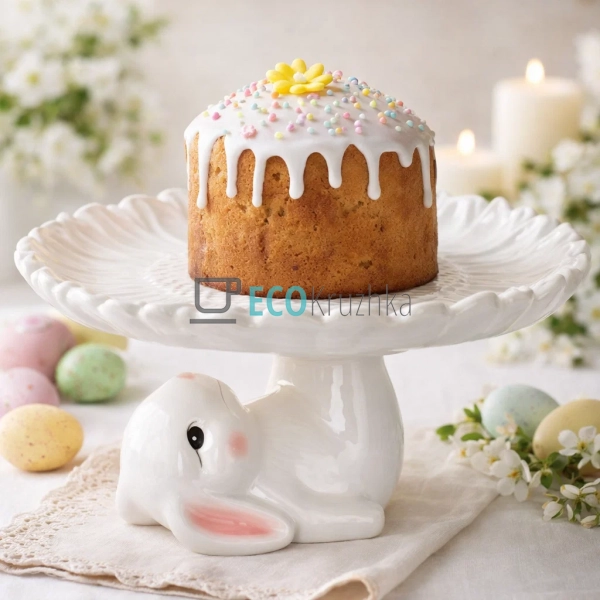 Підставка для паски та торта ‘Кролик з квіткою’ біла 26× ...