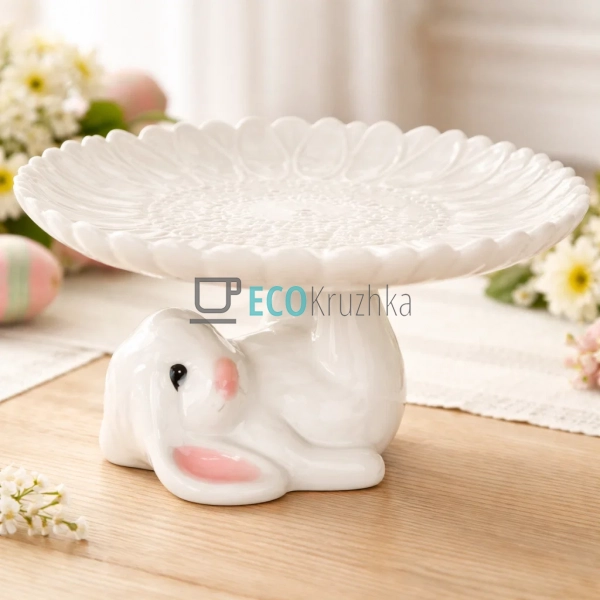 Підставка для паски та торта ‘Кролик з квіткою’ біла 26× ...