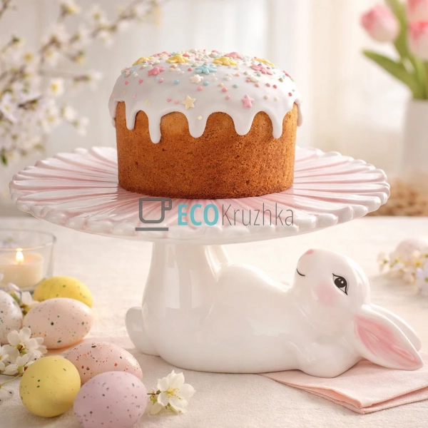 Підставка для паски та торта ‘Кролик з квіткою’ рожева 2 ...