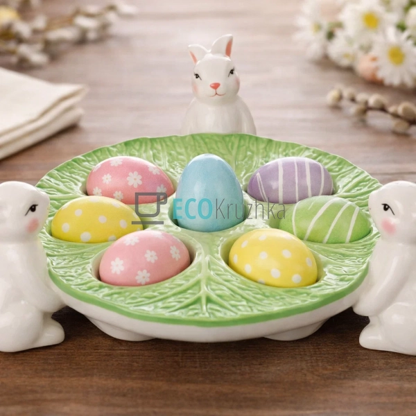 Підставка для 6 яєць ‘Зайки з капустою’ зелена 28×9.5 см ...