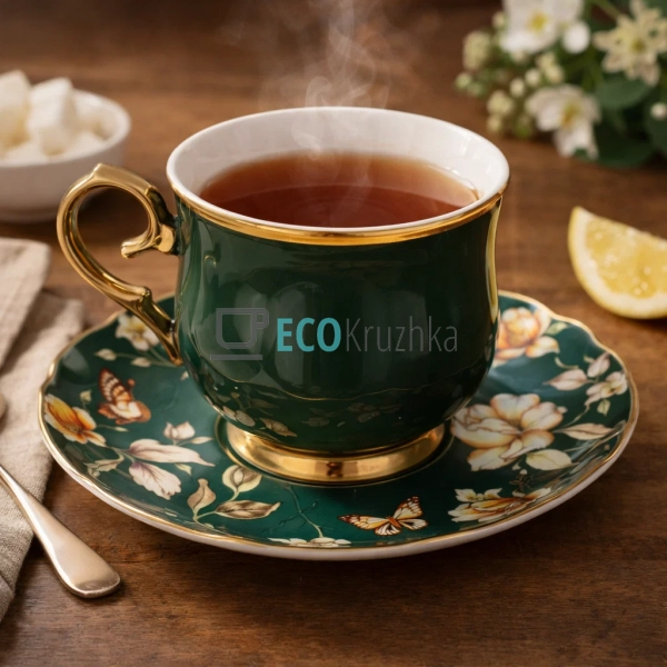 Чайний набір Green Magnolia 6 чашок 200 мл і 6 блюдець ( ...