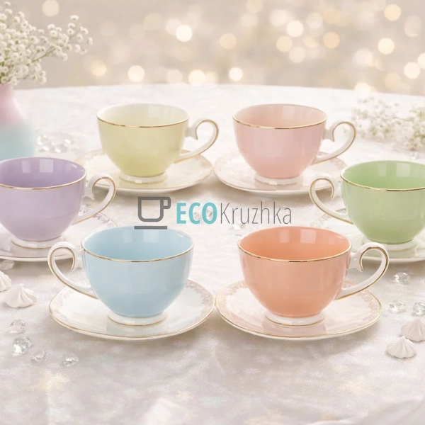 Чайний набір Pastel Symphony 6 чашок 200 мл і 6 блюдець  ...